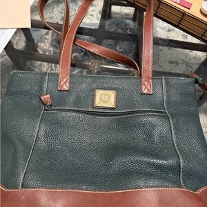 Elegant Green and Brown Leather Tote Bag